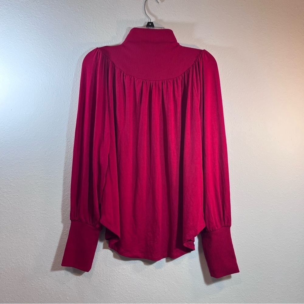 Cupio Blush Jester Red Puff Sleeve L Gathered Yoke Ribbed Mick Women’s top NWT - Picture 10 of 10